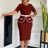 Elegant Plus Size Bodycon Dress Short Sleeve Stretch Fabric Fashionable Design Office Wear or Ca