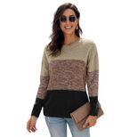 Womens Color Block Knit Sweater Round Neck Long Sleeve Cozy Fabric Winter Casual Wear Wholesale