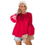 Lace Panel Hollow Out T Shirt for Women Casual Fit Short Sleeve Solid Color Spring and Summer Wear