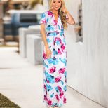Womens Floral Print Maxi Dress Short Sleeve V Neck Summer Casual Wear Available in Multiple Sizes Wholesale