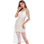 Floral Print Bodycon Dress Slim Fit Sheer Mesh Spring Summer Style Perfect for Casual Outings Wh