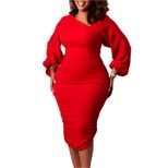 Asymmetrical Neck Long Sleeve Dress Fashionable OL Style Elegant and Chic Wholesale Available OE