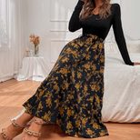V Neck Floral Midi Dress Fresh and Gentle Style Autumn Winter Vacation Wear Wholesale Available