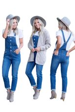 Womens Denim Overalls Five Button Design Casual Fit Adjustable Straps OEM ODM service