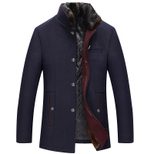 Mens Wool Blend Overcoat Thickened Fleece Lined Slim Fit with Fur Collar Casual Autumn Winter We