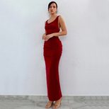 Backless Bodycon Maxi Dress Round Neck Cross Back Design Slim Fit Perfect for Parties and Evenin