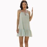 Striped Ruffle Hem Dress Bow Tie Straps Elegant Design Lightweight Fabric Perfect for Summer Eve