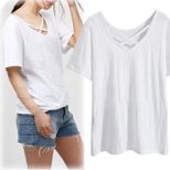 Plus Size Womens V Neck Short Sleeve T Shirt Loose Fit Summer Top Casual Wear Wholesale factory direct