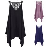 Sleeveless Dress Summer Casual V Neck Loose Fit Midi Length Solid Color Irregular Hem