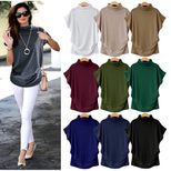 Plus Size Womens High Neck Top Batwing Sleeve Short Sleeve Comfortable Fabric Casual Wear Wholes