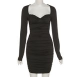 Womens Long Sleeve V Neck Ruched Pencil Dress Slim Fit Autumn Style Available in S M L Wholesale Ready to Ship