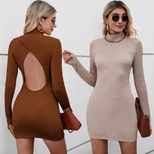Knit Half High Neck Dress Elegant Backless Design Comfortable Fit Suitable for Office and Casual