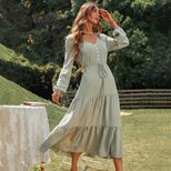 Casual Loose Fit Long Sleeve Ruffled Hem Dress Waist Defined Elegant Style Spring Summer Collect