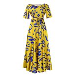 Fashionable Womens African Print Short Sleeve A Line Dress Elegant Tie Design Perfect for Summer