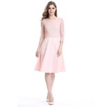 Cotton Patchwork Midi Dress for Women Round Neck Short Sleeve Elegant Style Summer
