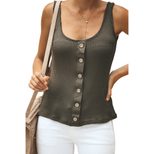 Womens Summer U Neck Sleeveless Tank Top Sexy European Style Single Button Design Lightweight Fa