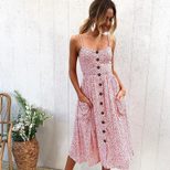 Sunflower Pineapple Print Button Back Sexy Slip Dress 36 Colors 6 Sizes Lightweight Fabric Summe