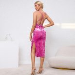 Velvet Bodycon Dress Sleeveless Backless Halter Neck Split Design Sexy Autumn Winter Fashion Who