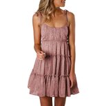 Floral Print A Line Dress for Women Square Neck Tiered Ruffles Sleeveless Summer Casual Wear Who