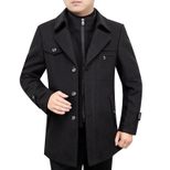 Mens Wool Blend Overcoat Mid Length Removable Double Layer Fur Collar Stylish Outerwear for Fall