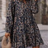 Floral Print V Neck Lantern Sleeve Maxi Dress for Women Lightweight Comfortable Spring Summer Wear