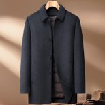 Mens Wool Jacket Thick Double Sided Fabric Stand Collar Insulated with Down Lining Autumn Winter