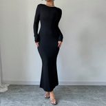 Elegant Backless Maxi Dress High Waist Bodycon Fit Long Sleeve Autumn Winter Fashion for Casual