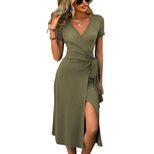 Knit Dress Deep V Neck Side Slit Waist Tie Slim Fit Casual Evening Wear OEM Available custom pac