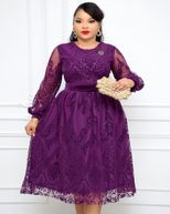 Floral Velvet Print Dress Elegant Round Neck Lantern Sleeve Flared Skirt Perfect for Spring and Summer Wholesale