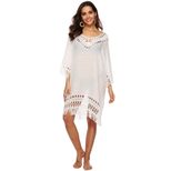 Deep V Hollow Out 3 4 Sleeve Fringe Patchwork Irregular Beach Cover Up Dress Lightweight Stylish
