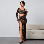 Leopard Print Maxi Dress Sexy Y2K Style Hollow Out Design Autumn Winter Fashion Wholesale Availa
