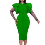 Plus Size Womens Dress Mesh Panel Pleated Design Elegant Style Autumn Winter Office Wear Wholesa