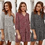 Floral Print Short Dress Womens Casual Style Three Quarter Sleeves Spring Summer Collection Whol