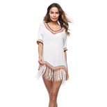 Womens Beach Cover Up Spring Summer Patchwork Design Fringe Detail Sun Protection Wholesale Avai