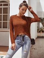 High Stretch Knit Sweater Irregular Hollow Design Slim Fit Short Length Womens Casual Wear for S