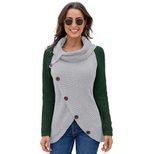 Womens Winter Sweater Color Block High Neck Button Detail Long Sleeve Asymmetrical Knit Casual W