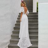 Summer Womens Evening Dress V Neck Short Sleeve Lace Floral Print Maxi Length Formal Events Whol