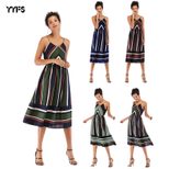 Womens Striped Color Block Chiffon Midi Dress V Neck Sleeveless Lightweight Fabric Spring Summer