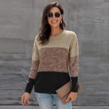 Womens Color Block Knit Sweater Round Neck Long Sleeve Cozy Fabric Winter Casual Wear Wholesale