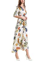 Bohemian Vintage Floral Maxi Dress V Neck Loose Fit Summer Vacation Wear custom packaging