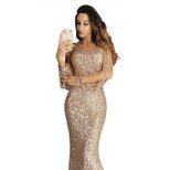 Mermaid Evening Gown Sequined Long Sleeve Bodycon Fit Tassel Design Formal Events Parties OEM Av