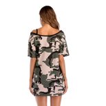 Camo Off Shoulder T Shirt Short Sleeve Loose Fit Plus Size Casual Wear for Women Wholesale Avail