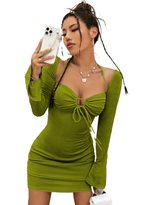 Hollow Out Backless Long Sleeve Bodycon Dress Trendy Design Lace Up Detail Elegant Fit Perfect f