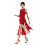 Chiffon Dress Sheer Panel Elegant Fit High Slit Flowy Hem Spring Summer Fashion Wholesale Availa
