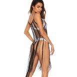 Sheer Lace Cami Dress Sexy Hollow Design Beaded Details Long Fringe Beach Cover Up for Summer Wh