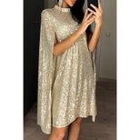 Sequin Evening Dress High Neck Cape Sleeves Elegant Design Perfect for Birthday Parties Wholesal