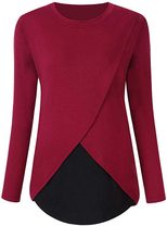 Maternity Nursing Top Casual Long Sleeve T Shirt with Side Pleats Comfortable for Breastfeeding