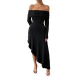 Elegant Womens Dress Off Shoulder Mid Length Autumn Winter High Class Style Wholesale Availabili
