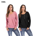 Womens Long Sleeve T Shirt Loose Fit Solid Color Button Detail Casual Wear for Everyday Use Whol