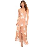 Womens Floral Print Maxi Dress V Neck Sleeveless Beachwear Summer Casual Style